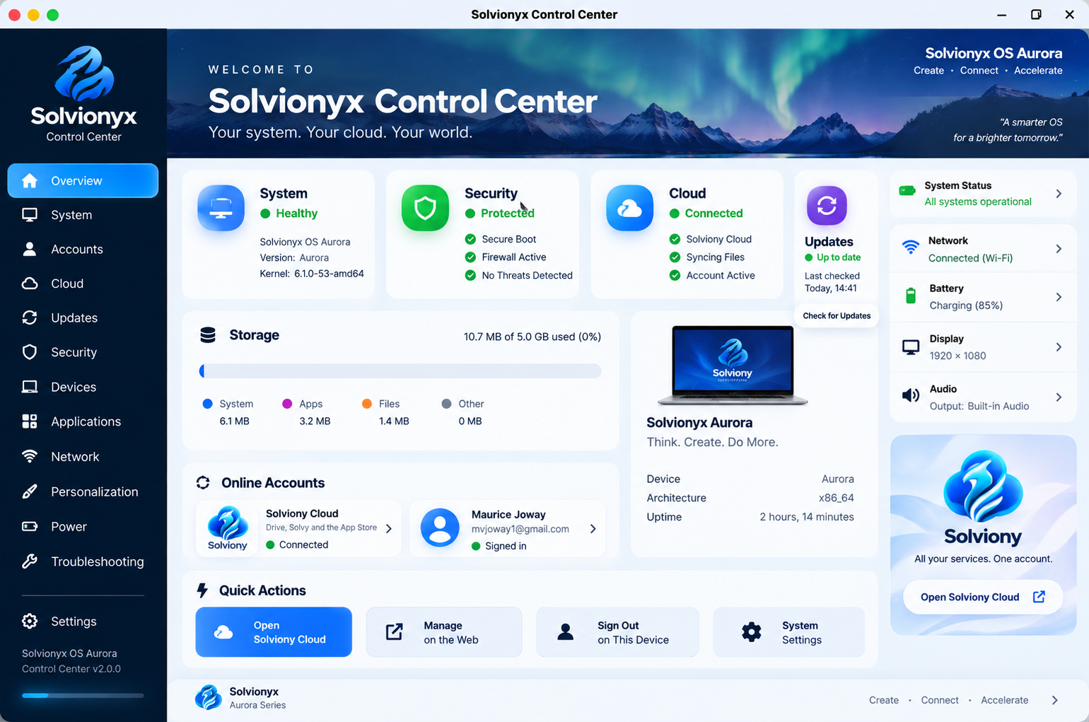 Solvionyx Control Center Dashboard